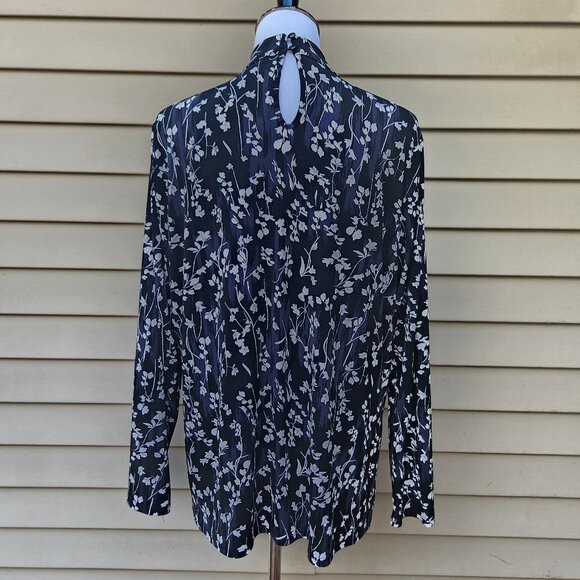 Cato est. 1946 Plus Mockneck Blouse Cut-Out Accent Stretch Abstract Floral Black - Picture 9 of 15